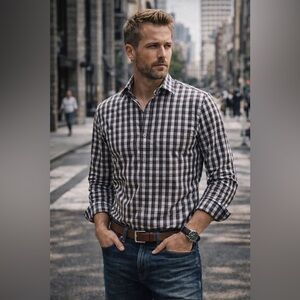 Todd Snyder Mens Button Up Shirt Sz 16 34/35 Gray Check Plaid Cutaway Collar